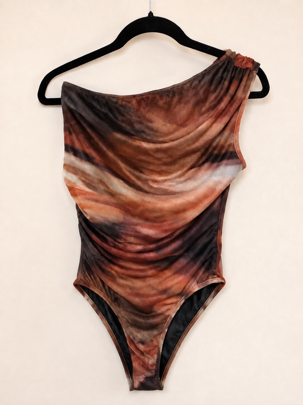 Women’s One-Shoulder Body Suit  in Rust Marble